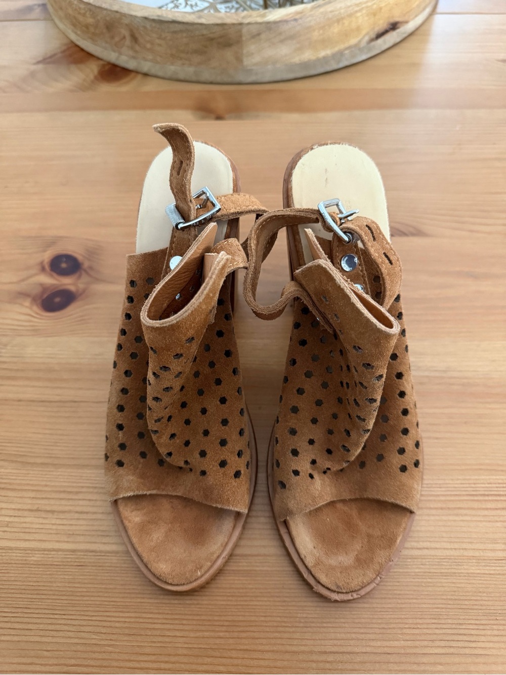 rag & bone Tan Suede Perforated Open-Toe Slingback Mules